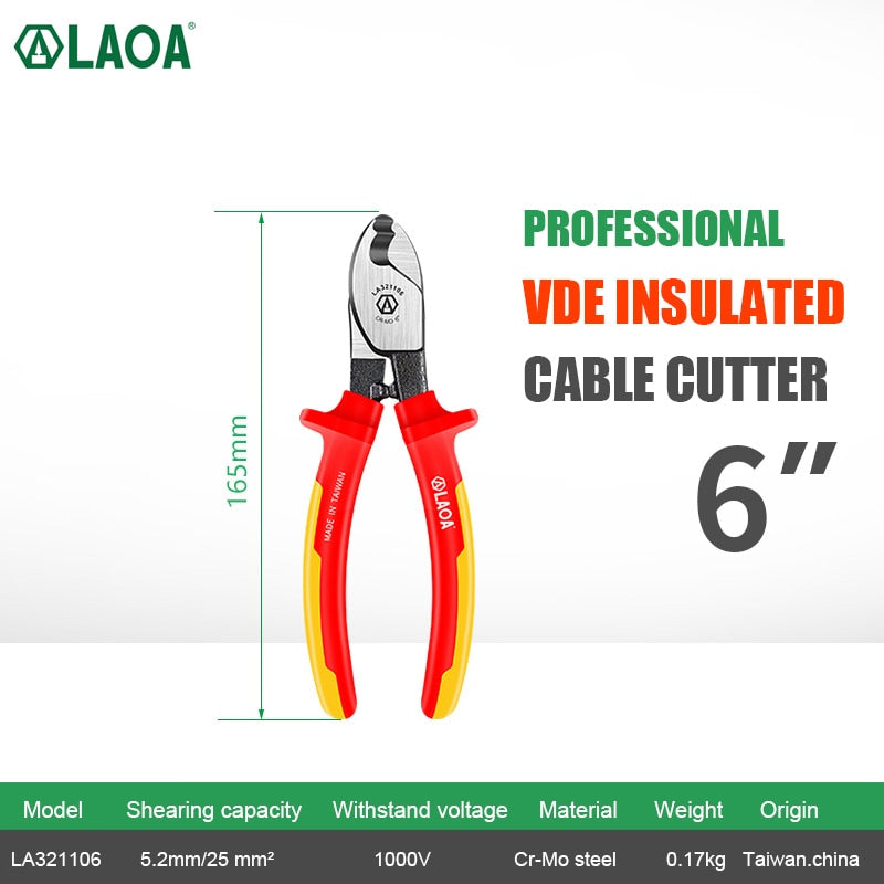 LAOA VDE Insulated Cable Cutter Wire Stripper Electrician Shears Pliers Scissors 1000V German Certification Cr-Mo Cutting Tools