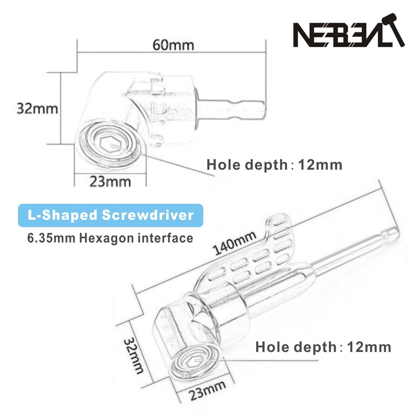 Dual Head L-shaped Mini Socket Wrench 105 degrees 1/4" Extension Hex Drill Bit Key Utility Tool And Screwdriver Bit Drill Set