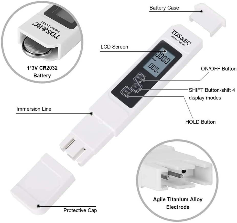 Digital Water Quality Tester TDS EC Meter Range 0-9990 Multifunctional Water Purity Temperature Meter TEMP PPM Tester