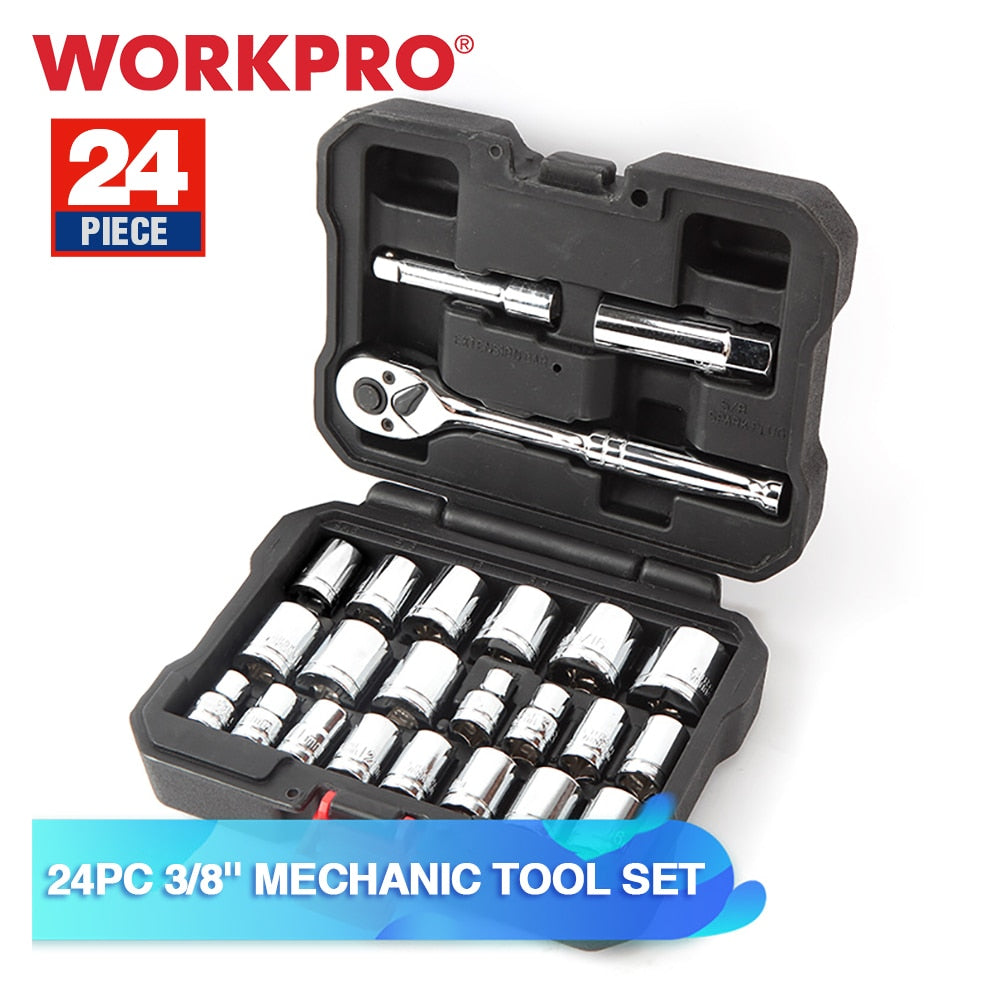 WORKPRO 24PCS Tool Set Wrench Socket Set 3/8&quot; Ratchet Wrench Socket Spanner 14-64pcs