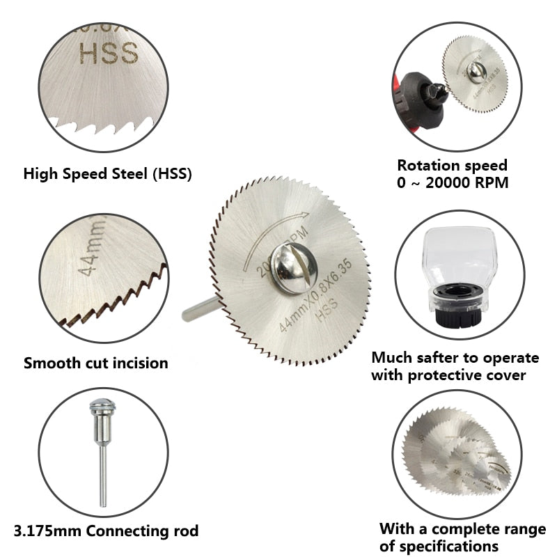 XCAN 3.175mm Shank HSS Rotary Tools Circular Saw Blades Cutting Discs with Mandrel Cut off Mini Saw Blade