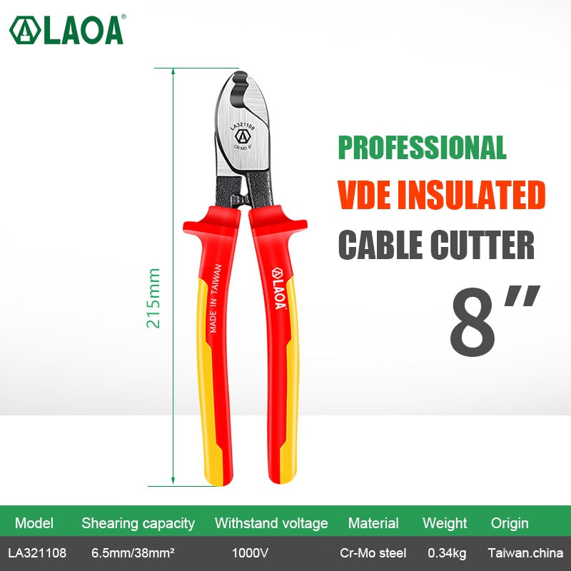 LAOA VDE Insulated Cable Cutter Wire Stripper Electrician Shears Pliers Scissors 1000V German Certification Cr-Mo Cutting Tools