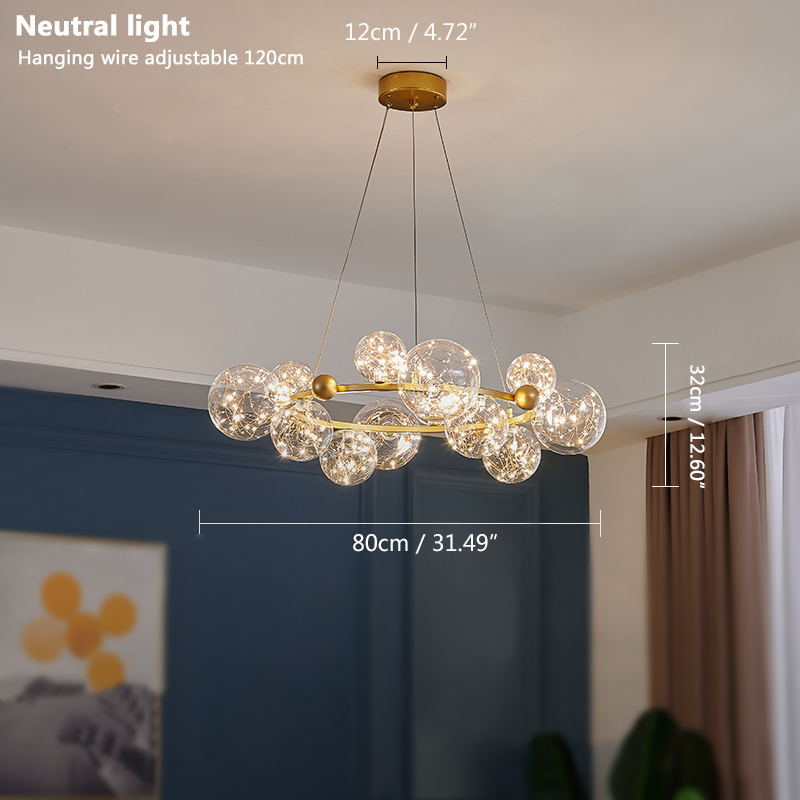 Creative Chandelier Circle Lights Clear Glass Ball Ceiling Hanging Lamp Romantic Star Living Room Decor Led Lighting Gold