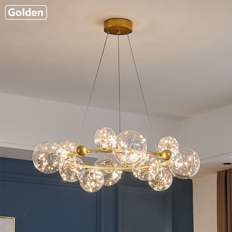 Creative Chandelier Circle Lights Clear Glass Ball Ceiling Hanging Lamp Romantic Star Living Room Decor Led Lighting Gold