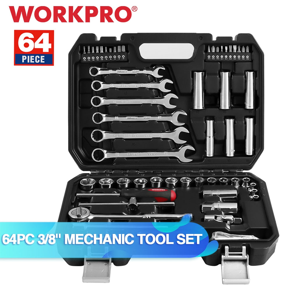 WORKPRO 24PCS Tool Set Wrench Socket Set 3/8&quot; Ratchet Wrench Socket Spanner 14-64pcs