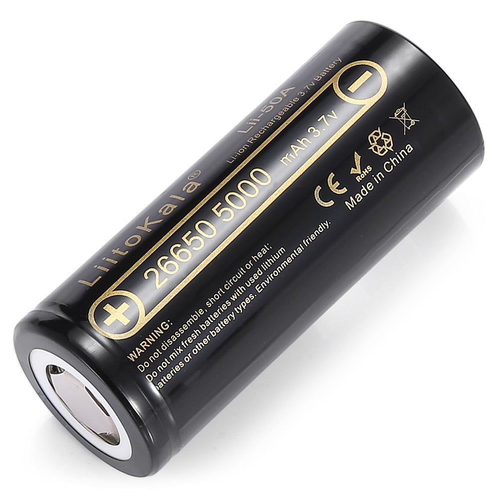 HK LiitoKala lii-50A 26650 5000mah lithium battery 3.7V 5000mAh 26650 rechargeable battery  26650-50A suitable for flashligh NEW