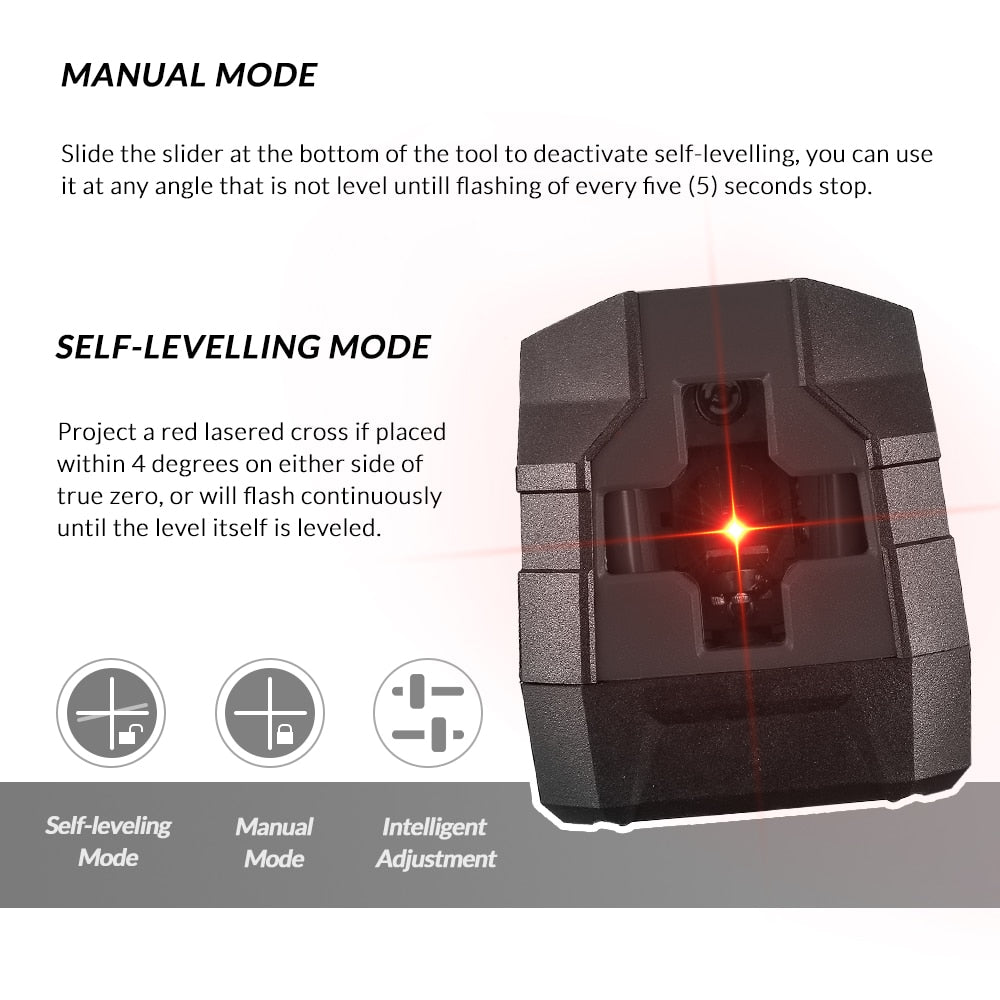 DEKO DKLL02G/R Mini Style Self-Leveling Laser Level Cross Line Laser With Red Light Source &amp; Adjustable Mounting Clamp