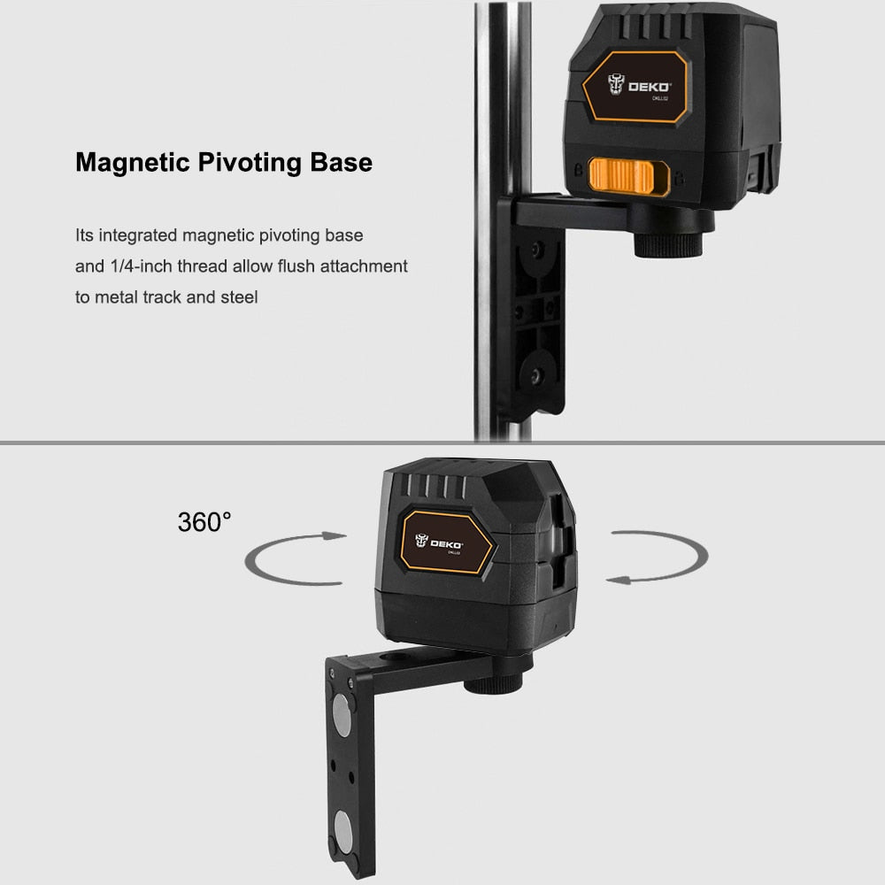 DEKO DKLL02G/R Mini Style Self-Leveling Laser Level Cross Line Laser With Red Light Source &amp; Adjustable Mounting Clamp