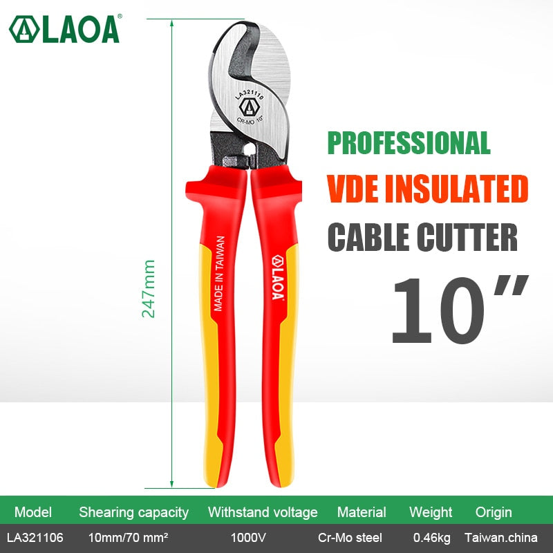 LAOA VDE Insulated Cable Cutter Wire Stripper Electrician Shears Pliers Scissors 1000V German Certification Cr-Mo Cutting Tools