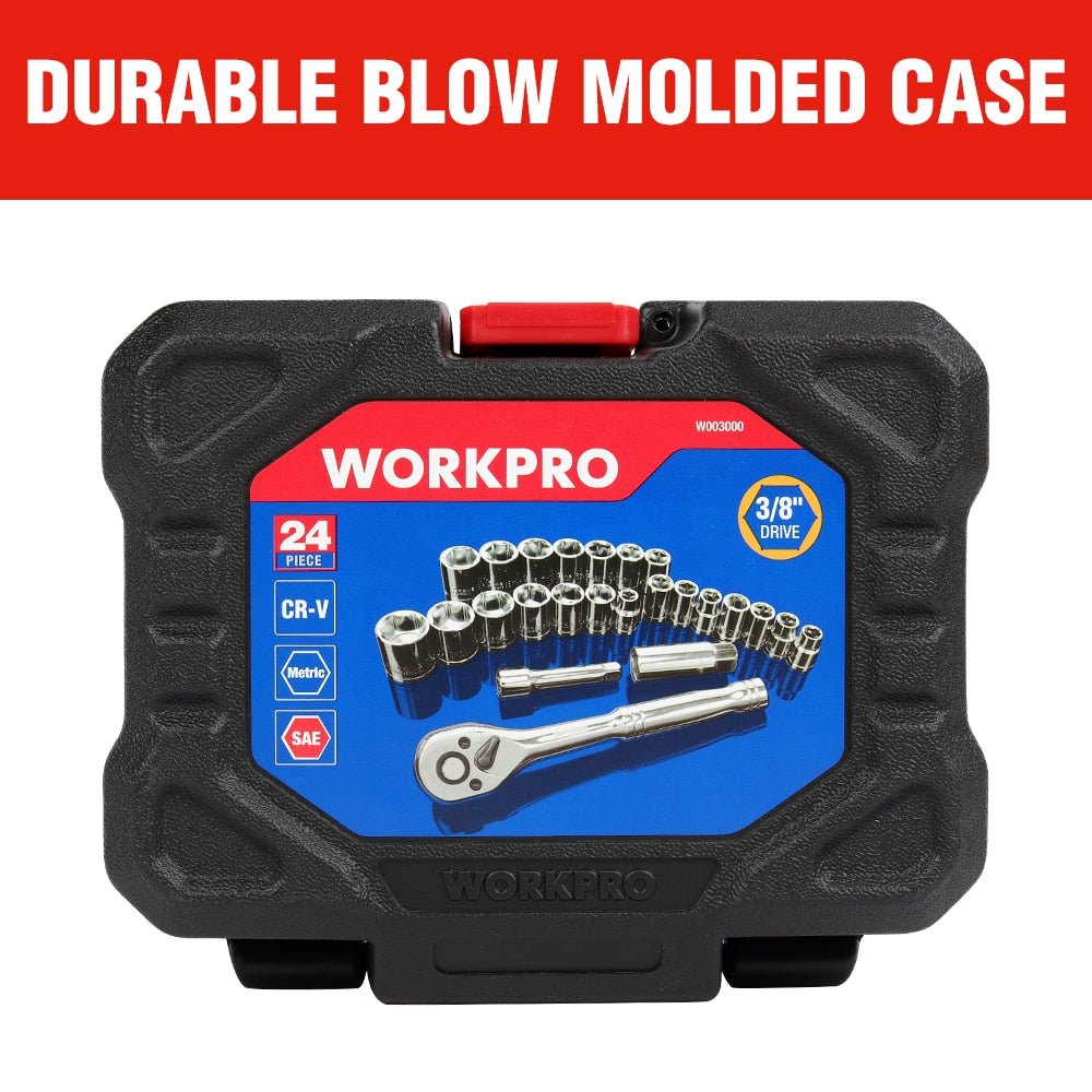 WORKPRO 24PCS Tool Set Wrench Socket Set 3/8&quot; Ratchet Wrench Socket Spanner 14-64pcs