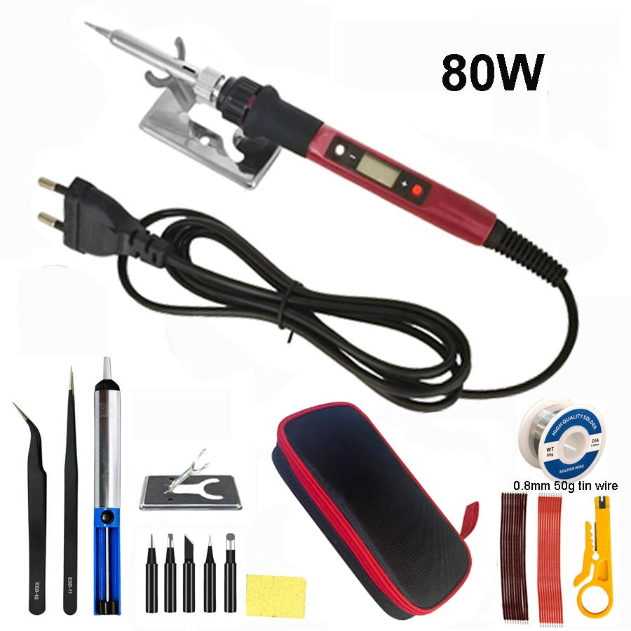 80W Digital Electric Soldering Iron 220V 110V Temperature  Adjustable LCD display Solder welding iron tool kit  Tips 60W/80W