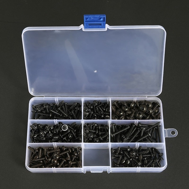 215/340/500pcs Pan Head Tapping Screw Cross Head M3/M4/M4.8 Self Tapping Screw Set Assortment Kit Black Furniture Carbon Steel