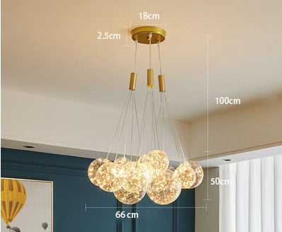 Creative Chandelier Circle Lights Clear Glass Ball Ceiling Hanging Lamp Romantic Star Living Room Decor Led Lighting Gold