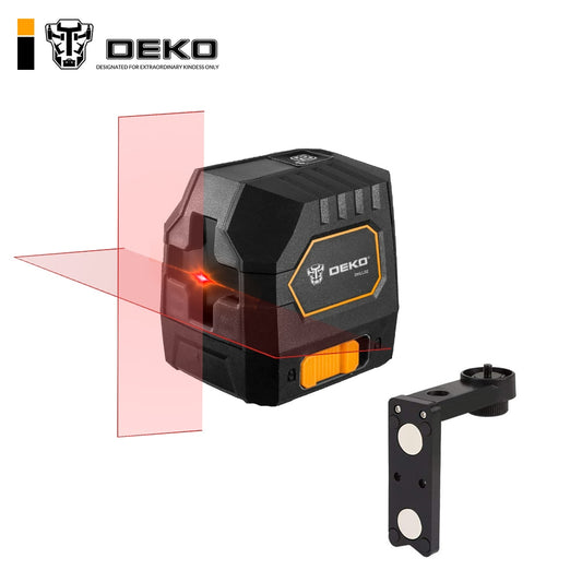 DEKO DKLL02G/R Mini Style Self-Leveling Laser Level Cross Line Laser With Red Light Source &amp; Adjustable Mounting Clamp