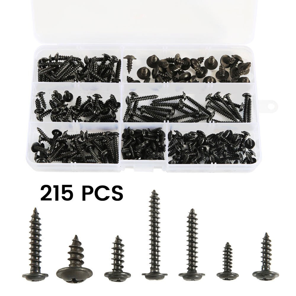 215/340/500pcs Pan Head Tapping Screw Cross Head M3/M4/M4.8 Self Tapping Screw Set Assortment Kit Black Furniture Carbon Steel