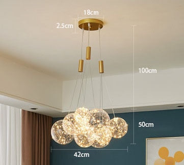 Creative Chandelier Circle Lights Clear Glass Ball Ceiling Hanging Lamp Romantic Star Living Room Decor Led Lighting Gold