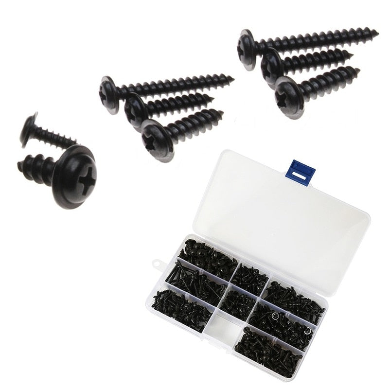 215/340/500pcs Pan Head Tapping Screw Cross Head M3/M4/M4.8 Self Tapping Screw Set Assortment Kit Black Furniture Carbon Steel