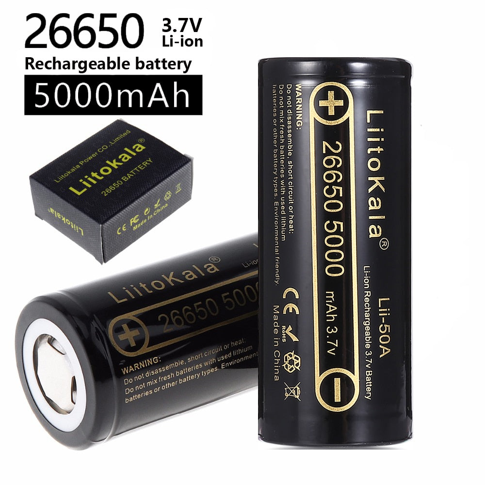 HK LiitoKala lii-50A 26650 5000mah lithium battery 3.7V 5000mAh 26650 rechargeable battery  26650-50A suitable for flashligh NEW